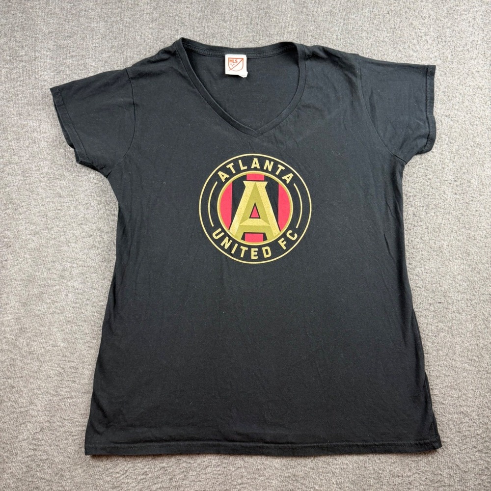 Atlanta‎ United FC MLS Soccer Shirt Women's 2XL Black V-Neck Graphic Tee Cotton